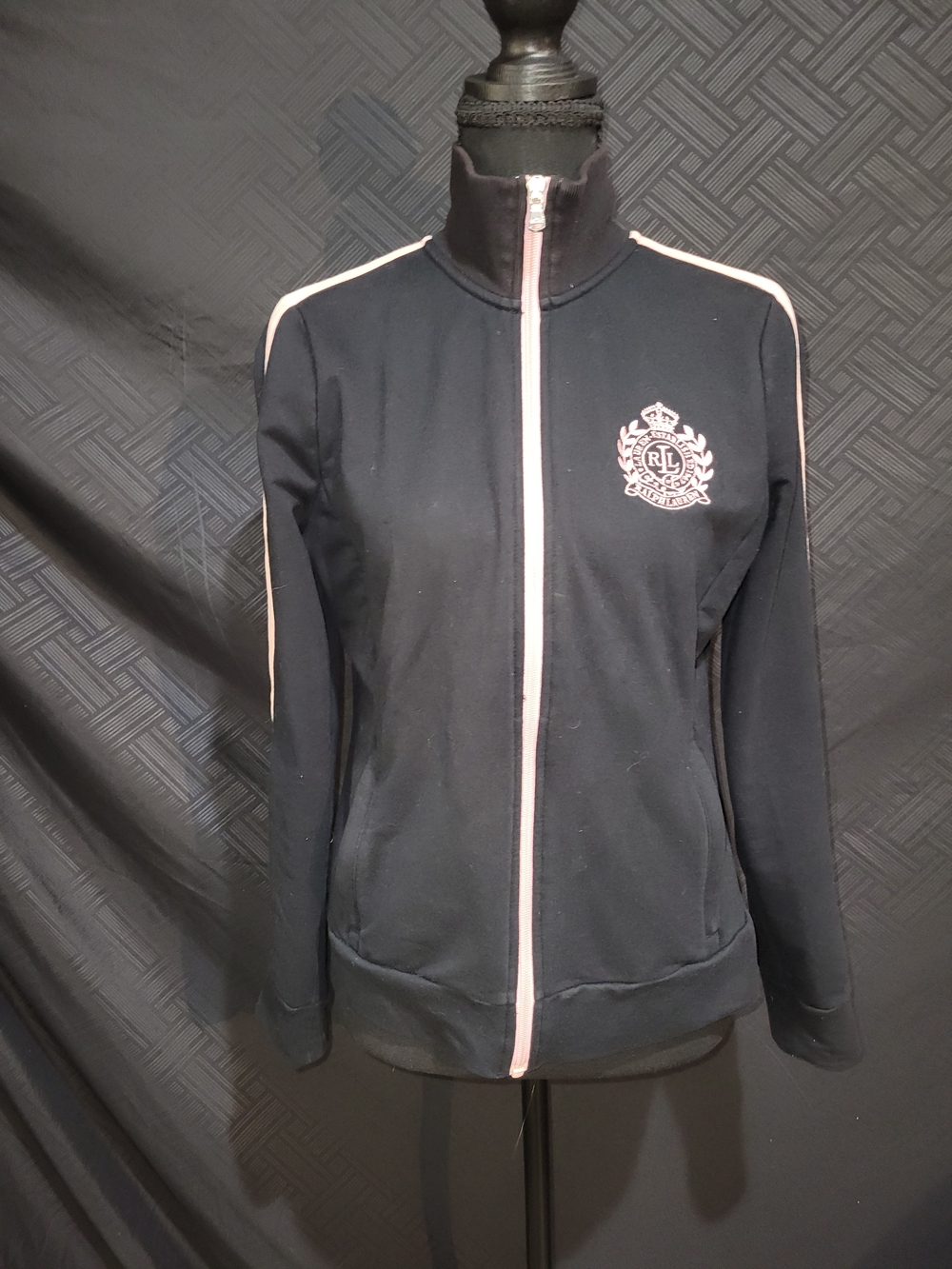 Lauren Ralph Lauren Black Pink Full Track Zip Jacket Size S Excellent Condition